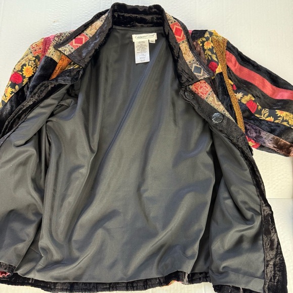 Coldwater Creek Jacket Womens Small Petite Black Patchwork Sequined Velvet - Picture 8 of 14